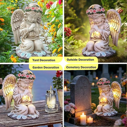 Choies Angel Gifts for Mom Grandma Granny Aunts,Birthday Sympathy Memorial Gifts,Solar Praying Angel Figurines for Outdoor Garden,Yard,Cemetery,Grave Decoration