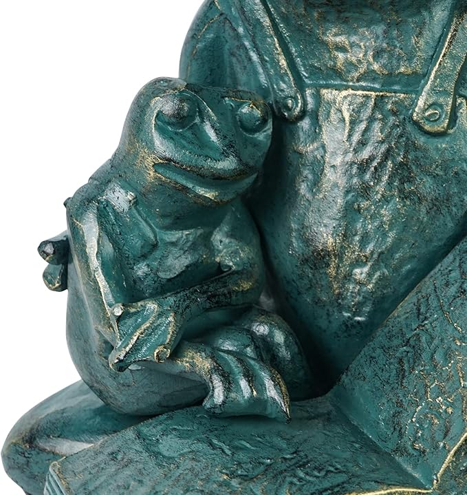 DreamsEden Metal Frog Garden Statue, Funny Mother and Kid Frogs Reading Sculpture for Outdoor Decor Yard Lawn Decorations, 10''H
