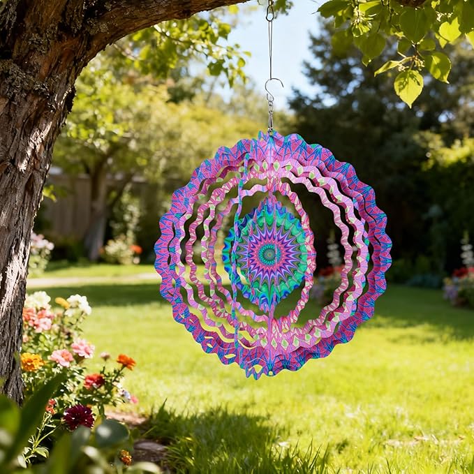 Stainless Steel Wind Spinner- 2Pcs 10 in Indoor Outdoor Garden Decoration, Unique Gift for Women, Men, Holidays (B)