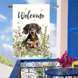 Floral Dachshund Garden Flag Spring Summer House Flags 28 x 40 Double Sided Flower Dog Yard Flags for Outside Large Outdoor Welcome Flags