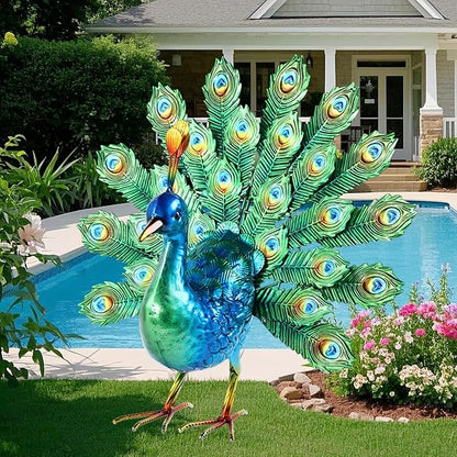 Ratuor Metal Peacock Decor Garden Statue Yard Art Outdoor Sculpture for Lawn Patio Backyard Decoration,Housewarming Birthday Gifts for Women