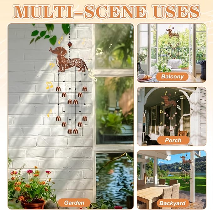 Dachshund Wind Chime for Outside, Dachshund Gifts for Women Men, Metal Memorial Gift for Dog Lovers, Outdoor Garden Patio Decor