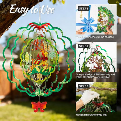 Stainless Steel 3D Deer Wind Spinner Garden Yard Patio Porch Decor, Birthday Gifts for Women Mom Grandma, 12 Inch Hanging Wind Spinners Outdoor & Indoor Decoration