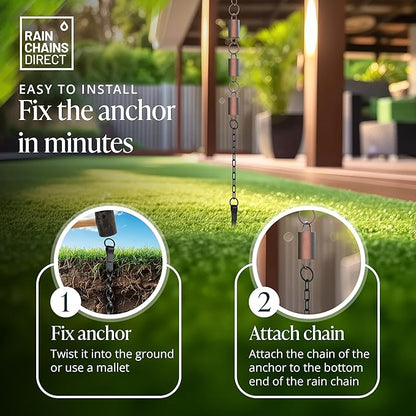 Rain Chains Direct - Rain Chain Ground Anchor/Stake - Aluminum - Black Powder Coated - for Rain Chains