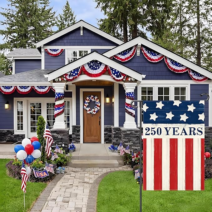 250 Years America Anniversary Garden Flag, Double-sided 250 YEARS Usa Flag Patriotic 4th of July Yard Sign for Outdoor Independence Day Decoration