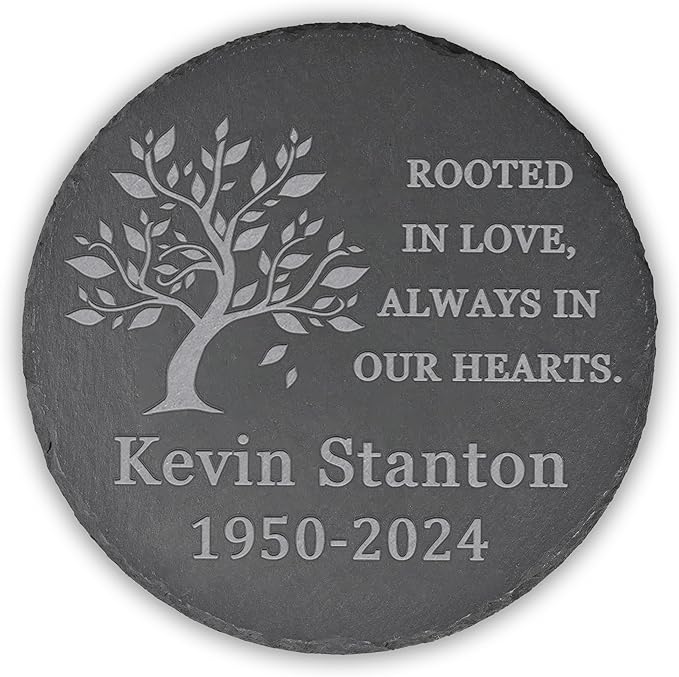 Memorial Garden Stone, VAPCUFF Memorial Stone, Personalized Memorial Gifts Sympathy Gifts for Loss of Loved One Bereavement Gift for Loss of Father Mother - Rooted in Love Always in Our Hearts - Round