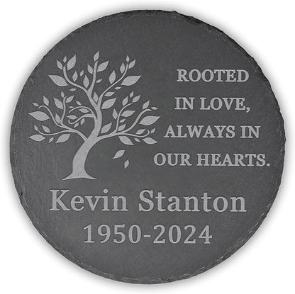 Memorial Garden Stone, VAPCUFF Memorial Stone, Personalized Memorial Gifts Sympathy Gifts for Loss of Loved One Bereavement Gift for Loss of Father Mother - Rooted in Love Always in Our Hearts - Round