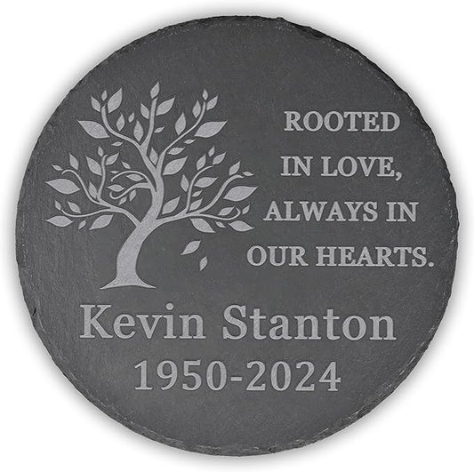 Memorial Garden Stone, VAPCUFF Memorial Stone, Personalized Memorial Gifts Sympathy Gifts for Loss of Loved One Bereavement Gift for Loss of Father Mother - Rooted in Love Always in Our Hearts - Round