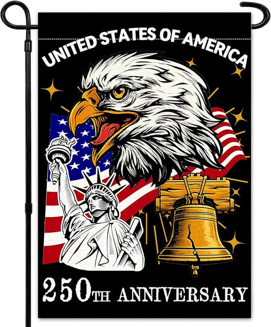 250 Anniversary America Garden Flag, 250th Anniversary USA Patriotic Double-Sided Banner, Double-Sided Burlap, 1776-2026 Semiquincentennial Commemorative, Suitable for Outdoor Lawn Decor (A3-S-12x18 Inch)