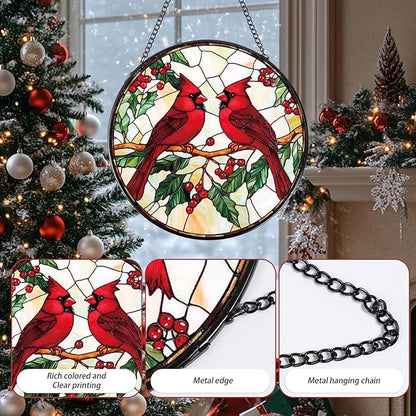 Cardinal Stained Glass Window Hanging, Cardinal Sun Catchers Indoor Window Gifts for Women Mother's Day, Wall Art SunCatchers Decor Gift for Home Garden Doors Christmas
