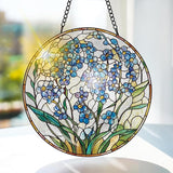 Bimkole Forget-Me-Not Stained Glass Suncatcher Window Hanging - Plants Indoor Window or Doorway Decoration - Handmade Sun Catcher Decor for Garden Home Christmas & Birthday Gifts 7.87x7.87 Inch