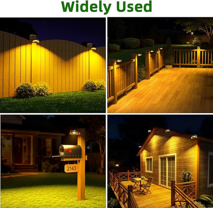 JSOT Outdoor Fence Lights, Solar Gutter Lights Waterproof, 2 Installations Methods for Deck Garden Porch Garage Wall Patio Backyard - Warm White, 6 Pack
