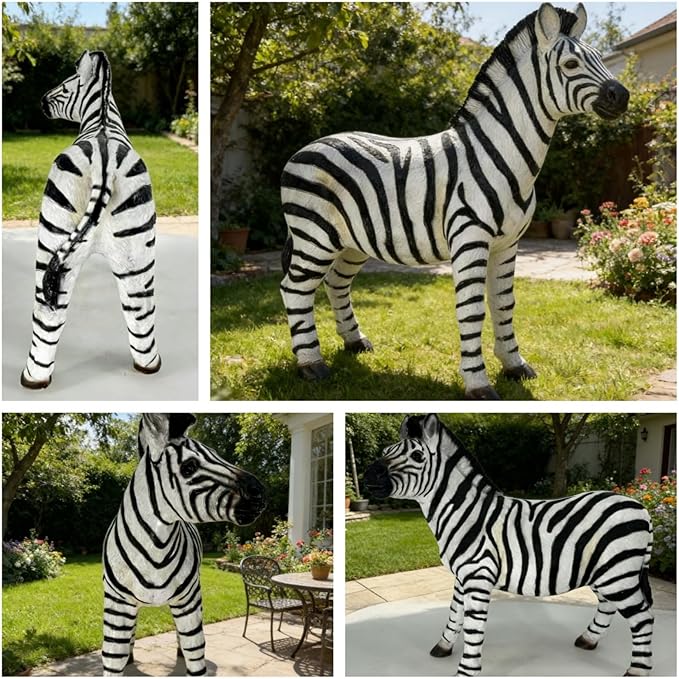 Large Zebra Statue Outdoor Decor - 19.49" L x 18.31" H Resin Zebra Sculpture for Garden, Patio, Lawn, Yard - Realistic Animal Figurine Ornament for Home Decor, Housewarming Gift