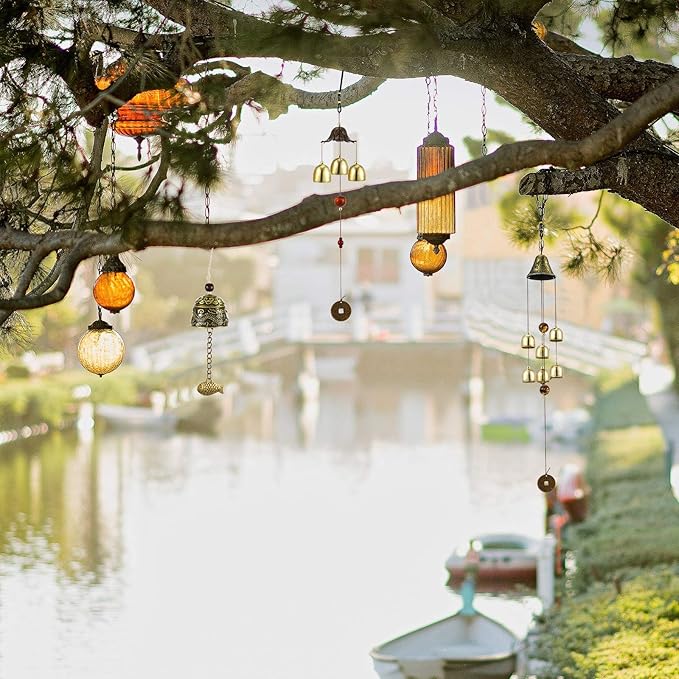 Jetec 3 Pcs Feng Shui Wind Chimes Chinese Bells Hanging Metal Bell Vintage Dragon Fish Feng Shui Chime and 3, 6 Bells Wind Chime for Good Luck Indoor Outdoor Temple Home Garden Decoration