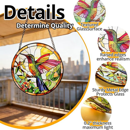 Hummingbird Suncatcher Stained Glass, Hummingbird Ornament for Window Hanging –Birds Suncatcher Mother's Day Christmas Birthday Gifts for Bird Lovers Women Men Mom and Nana 7.8 in