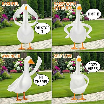 Poseable Goose Wings &Mini Hats for 23" Porch Goose Statue - 2-Pack White Fabric Arms for Custom Lawn Ornament Display - Weather-Resistant Yard Goose Accessories for Cement or Plastic Figures