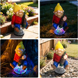 Drinking Gnome Solar Garden Statue - Funny Gnome Figurine with Colorful Crackle Ball LED Light - Perfect Novelty Patio Yard Decor and Gag Gifts - Funny Birthday Gifts for Grandma Mom Women