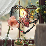 1PC Flower Fairy Acrylic Stained Glass Suncatcher Nature Heart-Shaped Magic and Butterfly Girls Suncatcher Hanging Decoration with Cord SunCatchers for Window Decor Outdoor Garden Decor Gift (red)