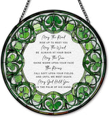 Irish Blessing Suncatcher Stained Glass Window Hanging, Irish Blessing Gifts Sun Catchers Indoor Window Glass Round Wall Decor, Ireland Gifts Wall Art Hanging Decorations, ＂7.8x7.8＂