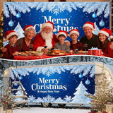 IVN Merry Christmas Happy New Year Garage Door Banner 13x6 ft Christmas Garage Door Wnter Scene Background Indoor Outdoor Blue Snowflake Tree Holiday Decorations for Home Wall Backdrop Decor