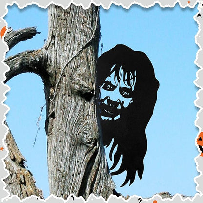 Metal Garden Fence Decor - Double Sided Black Yard Art, Weatherproof Garden Sculptures for Outdoor Patio, Farmhouse Fence Halloween Spooky Decor, Backyard Ornaments for Lawn (Witch)