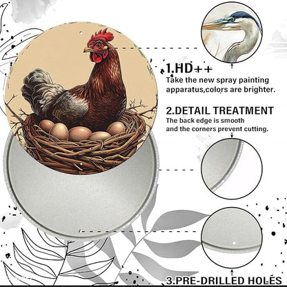Chicken Coop Hen Vintage Metal Tin Sign Chicken Wreath Wall Decor Kitchen Farmhouse Outdoor Chicken Decor For Chicken Lovers Chicken House Decor 8 Inch
