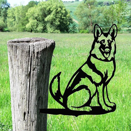 Adorable Dog Stake Decoration Yard Garden Outdoor Metal Art Dog Silhouette Decoration Steel Dogs Statue Adorable Ornament Gift (German Shepherd)