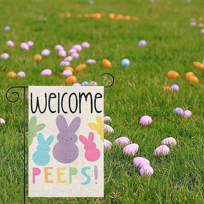 1 Pcs Welcome Garden Flag Colorful Bunny Garden Flags for Outside 12x18 Inch Double Sided Spring Garden Flag Cute Rabbit Yard Flags Seasonal Garden Decorations
