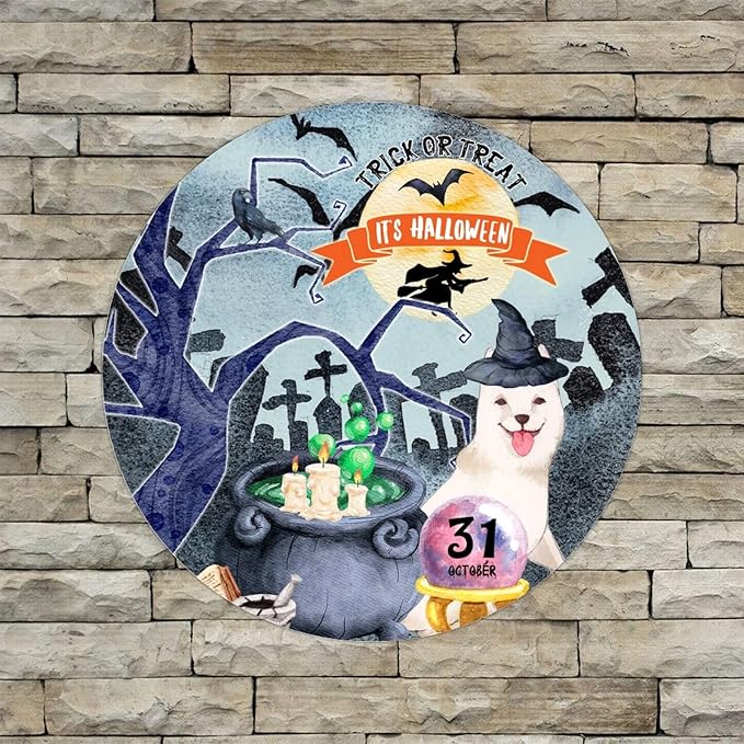 Retro Metal Sign 12"x12",Happy Halloween Scary Night Grave Witch Bats Trick Or Treat Dog Aluminum Tin Metal Sign for Home Living Room Bedroom Garden Farm Patio Decor Wall Art Poster
