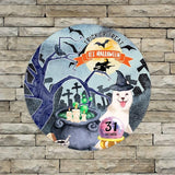 Retro Metal Sign 12"x12",Happy Halloween Scary Night Grave Witch Bats Trick Or Treat Dog Aluminum Tin Metal Sign for Home Living Room Bedroom Garden Farm Patio Decor Wall Art Poster