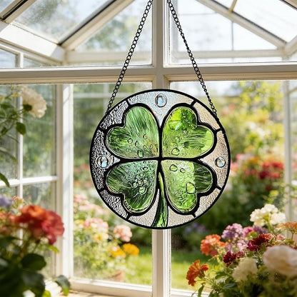 Stained Glass Window Hanging - St. Patrick's Day Green Irish Themed Gifts Sun Catcher Door Home Clover Decor Suncatcher Christmas Mother's Day Birthday Gifts for Women Men Mom Nana 15 in
