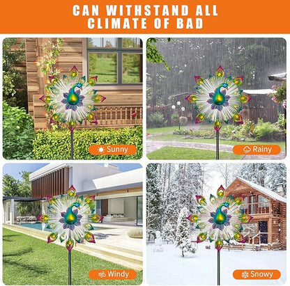 45" Peacock Garden Wind Spinners for Yard and Garden, Solar Metal Clearance Windmill Kinetic Wind Spinner Outdoor Decor, Wind Sculpture Yard Art Decorations for Patio & Lawn