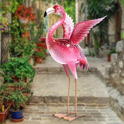 Natelf Garden Flamingo Statue and Sculptures, Outdoor Metal Bird Statues Yard Art, Pink Flamingos Lawn Ornament for Patio Backyard Porch Decorations