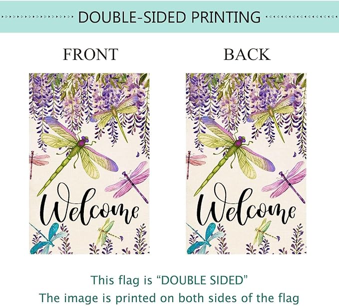 Baccessor Spring Summer Flower House Flag Wisteria Dragonfly Floral Welcome House Flag Burlap Double Sided Vertical Seasonal Farmhouse Wedding Yard Outdoor Decoration 28 x 40 Inch (Large)