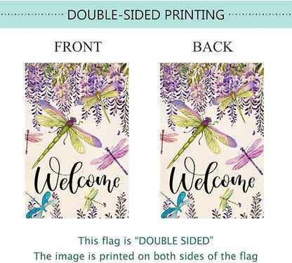 Baccessor Spring Summer Flower House Flag Wisteria Dragonfly Floral Welcome House Flag Burlap Double Sided Vertical Seasonal Farmhouse Wedding Yard Outdoor Decoration 28 x 40 Inch (Large)