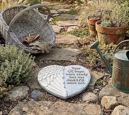 Napco Your Wings were Ready Our Hearts were Not 10 x 11 Inch Grey and White Resin Bereavement Garden Stepping Stone with Angel Wings