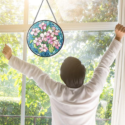 Stained Glass Suncatchers Window Hanging, Flowers Sun Catchers Indoor Window Stained Glass Hanging Garden Decor, Birthday Gifts for Mom Grandma Aunt Sister Bestie 6.3 in