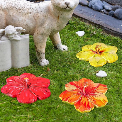 Cinnvoice 3 Pack Garden Stepping Stone Outdoor, Decorative Dimensional Resin Stepping Stones for Patio Pathway Landscaping Walkway Sculpture Yard Backyard Lawn(Hibiscus,10 Inches)