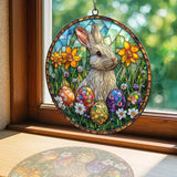 Vivid Mosaic Easter Bunny Art Acrylic Suncatcher Stained Glass Effect Window Car Hanging Christmas Ornament Indoor Outdoor Decor Garden Sun Catcher Panel for Easter Lover for Women Mom Grandma