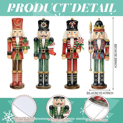 Geetery 4 Pcs Large Nutcracker Yard Sign with 16 Stakes 32 Inch Christmas Yard Decorations Outdoor Holiday Nutcracker Xmas Outside Lawn Decor for Garden Pathway Party(Red, Green,Novel)