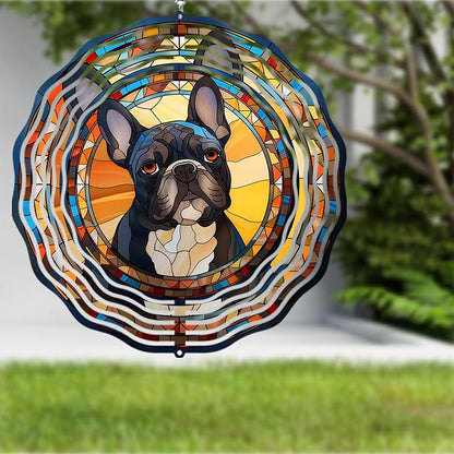 French Bulldog Wind Spinner Pet Dog Memorial Gifts, Vibrant 3D Kinetic Metal Hanging Outdoor Garden Decor, Frenchie Gifts for Dog Lovers, 8" Wind Sculptures for Patio, Porch, Yard Art (Frenchie 6)