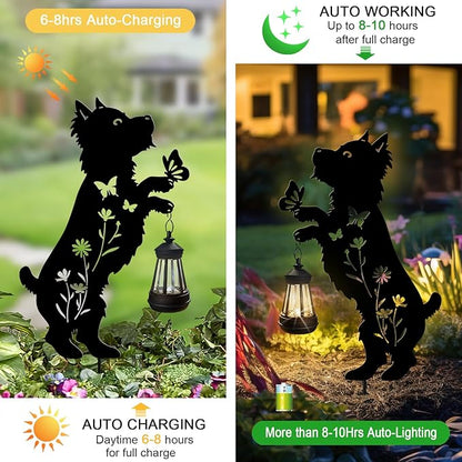 Solar Lights Outdoor Pathway,2 Pack Metal Yorkie Decor with Solar Lantern Garden Stakes,Outside Decorations for Yard,Lawn,Patio,Perfect Dog Gifts for Women