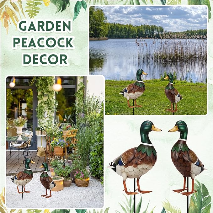 2 Pcs Metal Duck Yard Stakes 31" Duck Yard Art Waterproof Garden Stakes, Colorful Animal Sign for Porch Lawn, Gifts for Ducks Lover