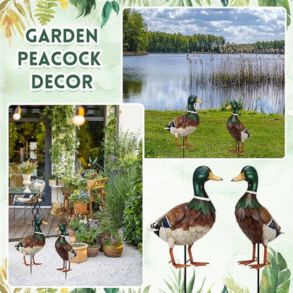 2 Pcs Metal Duck Yard Stakes 31" Duck Yard Art Waterproof Garden Stakes, Colorful Animal Sign for Porch Lawn, Gifts for Ducks Lover
