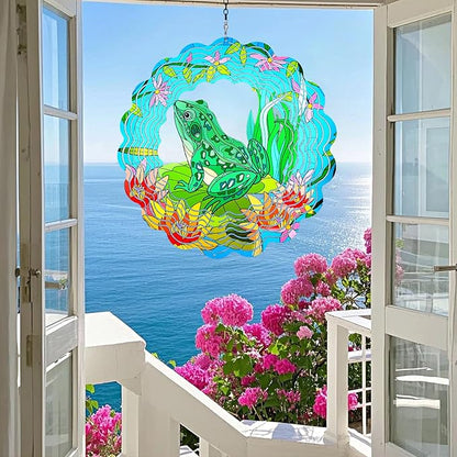 Frog Wind Spinners Outdoor Hanging 3D Frogs Wind Sculpture Outdoor for Silhouette Decoration Gifts,12 Inch Stainless Steel Wind Spinner for Yard, Porch,Balcony,Home,Patio,Spring Garden Decor