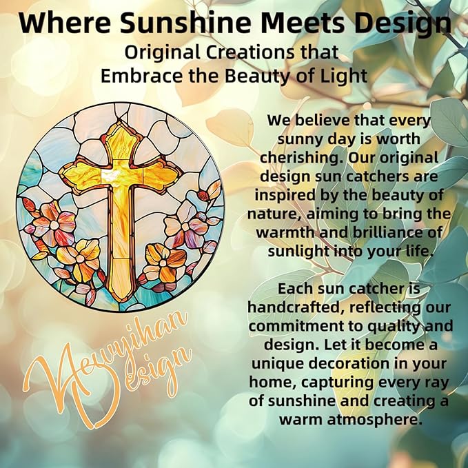 Stained Glass Cross Sun Catcher - 8'' Handcrafted Suncatcher for Window Home Decor, Symbolizing Faith, Hope, and Light, Perfect for Spiritual Spaces, Weddings, and Religious Celebrations (F)
