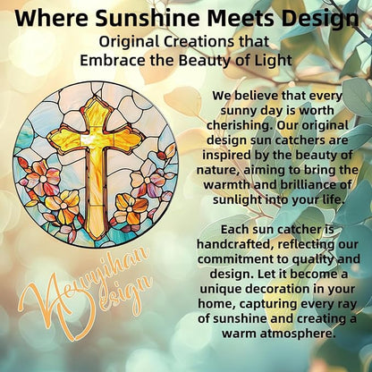 Stained Glass Cross Sun Catcher - 8'' Handcrafted Suncatcher for Window Home Decor, Symbolizing Faith, Hope, and Light, Perfect for Spiritual Spaces, Weddings, and Religious Celebrations (F)