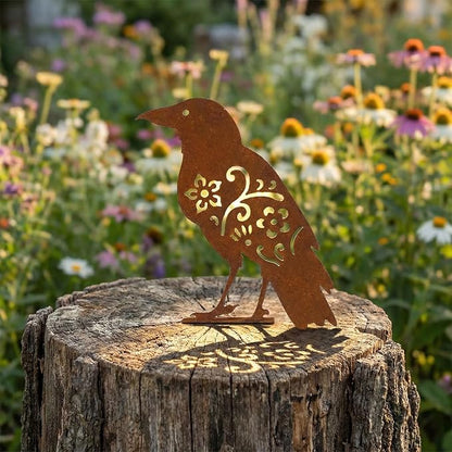 AIM & GGKK Rusty Metal Birds Yard Decor, Set of 5 Metal Bird Silhouette Statues for Garden Fence Yard Art, Rustic Outdoor Garden Sculptures Decorations