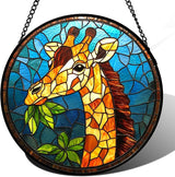 Stained Glass Window Hanging Orange Giraffe Blue Green Leaves Large 11.8" - Suncatcher Door Garden Sunroom Sun Catcher Home Decor Birthday Christmas for Mom Men Woman Nana