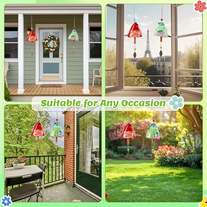 SiliFine 2 Pcs Mother's Day Ceramic Bird Wind Chime Gift with 3D Pop up Card Handmade Cardinal Windchime for Outside Indoor Garden Patio Decor Housewarming Birthday Gifts for Mom Women Bird Lovers